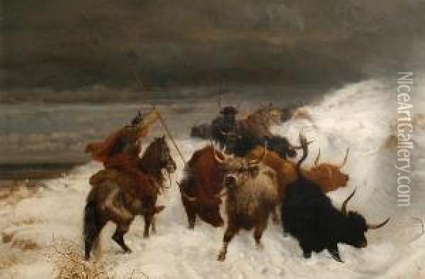 Rounding The Cattle Oil Painting - Richard Beavis