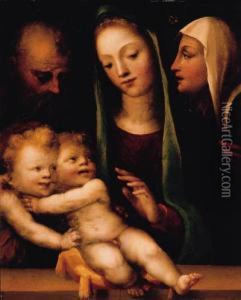 The Holy Family With The Infant Saint John The Baptist And Saintcatherine Of Siena Oil Painting - Domenico Beccafumi