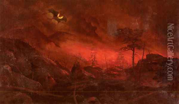 Forest Fire Oil Painting - Ralph Albert Blakelock