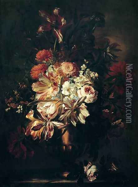 Flowers in a Bronze Vase 1670 Oil Painting - Abraham Brueghel