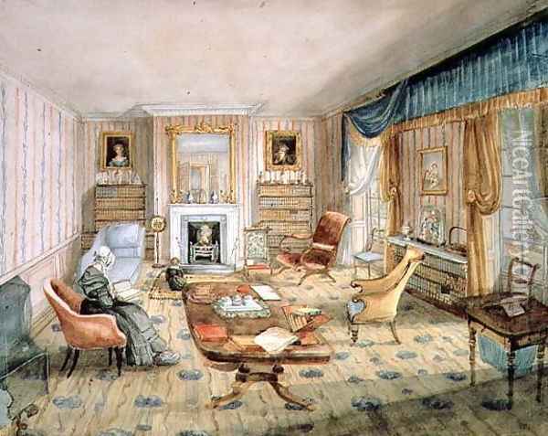 The Drawing Room, White Barnes, f.55 from an 'Album of Interiors', 1843 Oil Painting - Charlotte Bosanquet