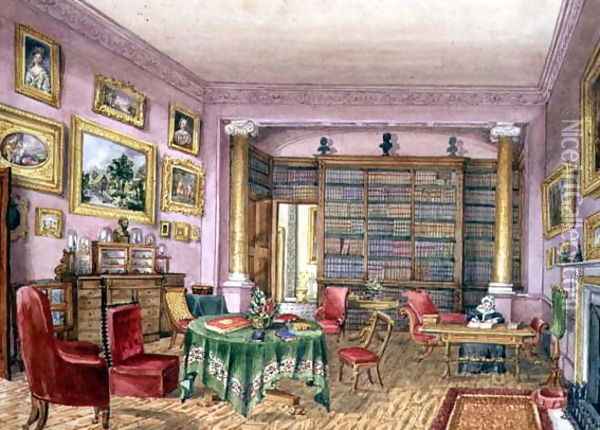 Library, Vinters, f.16 from an 'Album of Interiors' 1843 Oil Painting - Charlotte Bosanquet