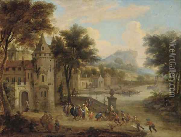 A river landscape with a fortified town Oil Painting - Pieter Bout