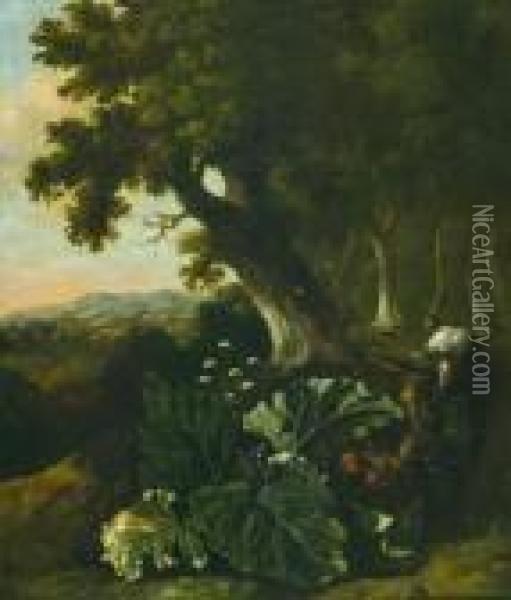 Gegenstucke: Waldlandschaft Mit Ziege Und Distel - Waldlandschaft Oil Painting - Abraham Jansz Begeyn