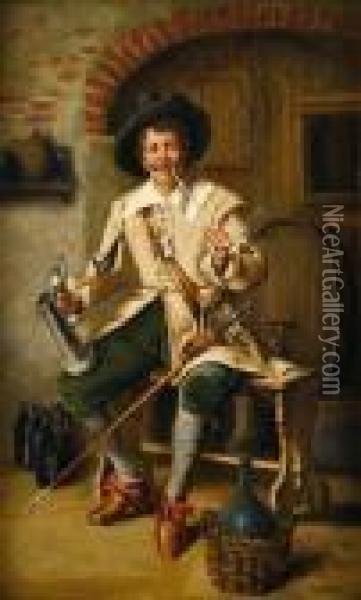 Cavalier In The Tavern Oil Painting - Gaetano Bellei