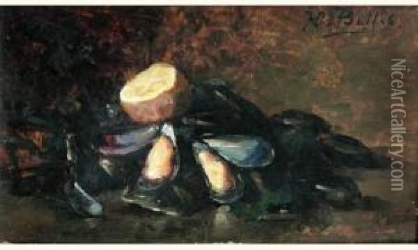 Nature Morte Aux Moules Et Au Citron Oil Painting - Hubert Bellis
