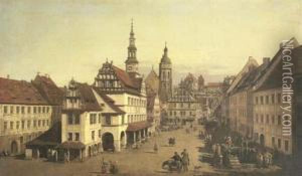 The Market Square At Pirna Oil Painting - Bernardo Bellotto