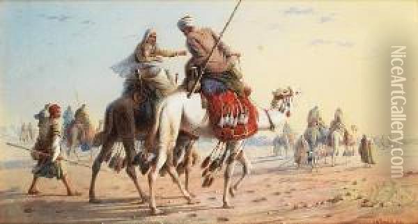 Bedouin Caravan In The Desert Oil Painting - Joseph-Austin Benwell