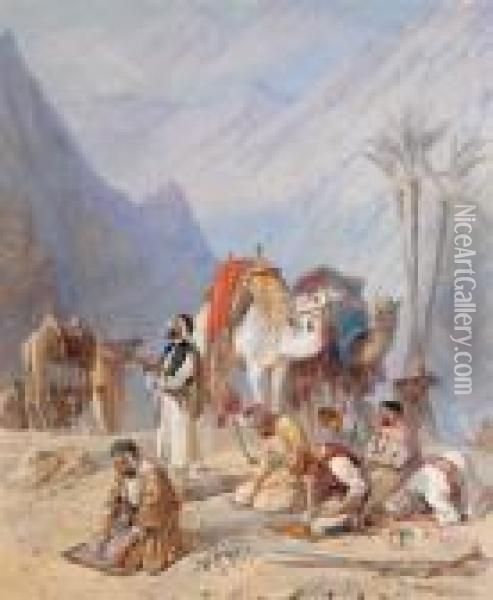 Halt For Prayer Under Mount Horeb Oil Painting - Joseph-Austin Benwell