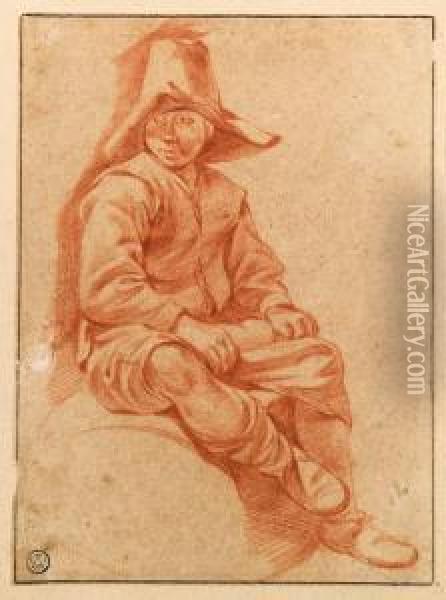 A Peasant Boy Seated On A Barrel Looking To The Left Oil Painting - Gerrit Adriaensz Berckheyde
