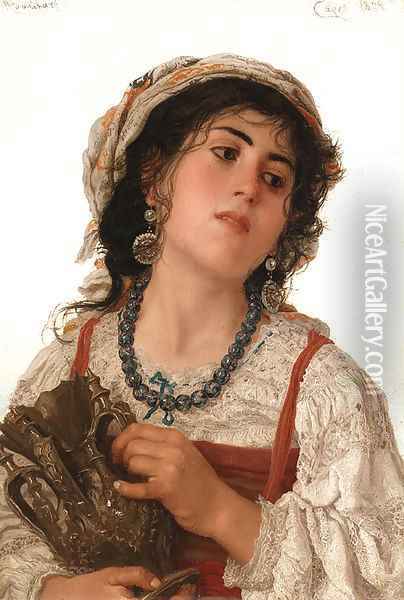 A young Italian peasant girl Oil Painting - Adriano Bonifazi