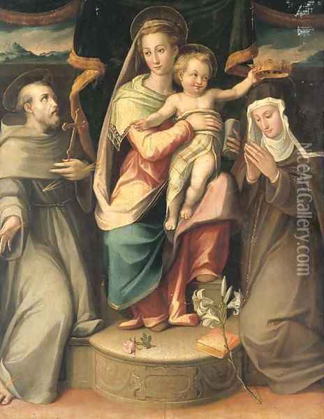 The Madonna and Child with Saints Francis and Clare Oil Painting - Giovanni Maria Butteri