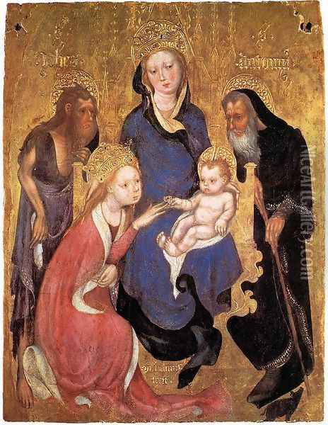 The Mystic Marriage of St Catherine, St John the Baptist, St Antony Abbot c. 1420 Oil Painting - Michelino da Besozzo