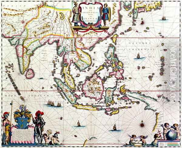 India Quae Orientalis Dicitur, Et Insulae Adiacentes, map showing South-East Asia and The East Indies, published, Amsterdam, c.1635 Oil Painting - Willem Blaeu