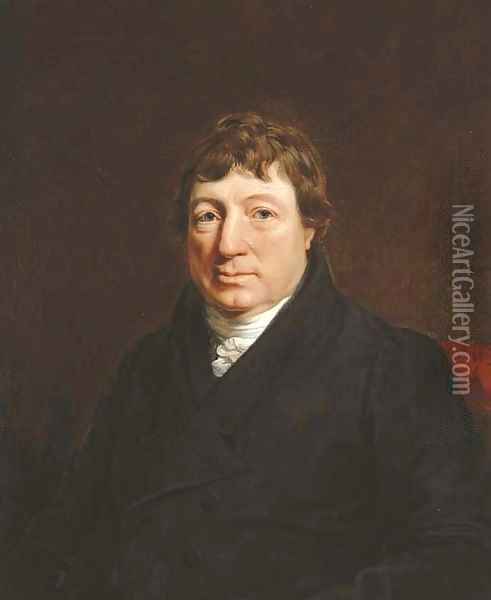Portrait of a gentleman, half-length, in a black jacket Oil Painting - Sir William Beechey