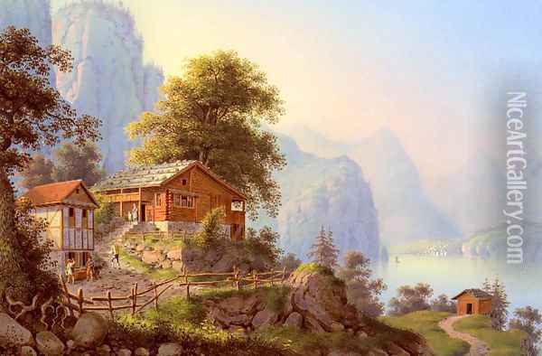 Vue Du Grutli Au Lac Des Quatre Cantons (View of Grutli and the Lake of the Four Cantons) Oil Painting - Ludwig Bleuler