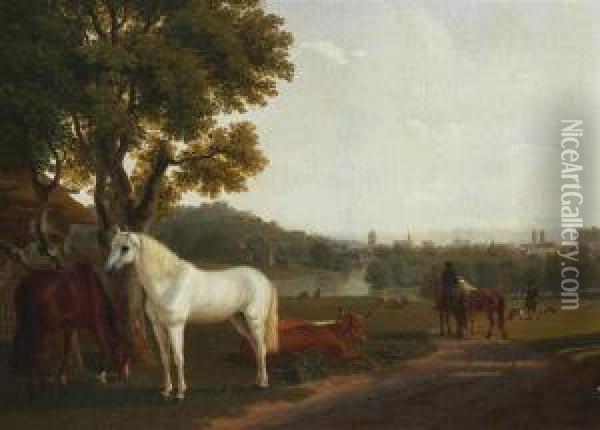 View From Waid Towards Zurich. 1790 Oil Painting - Johann Jakob Biedermann