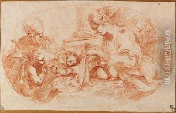The Holy Family With The Infant Baptist Oil Painting - Bartolomeo Biscaino