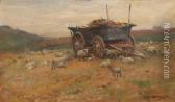 Sheep Beside A Hay Wagon Oil Painting - William Kay Blacklock