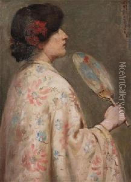 Lady In Kimono With Fan Oil Painting - William Kay Blacklock