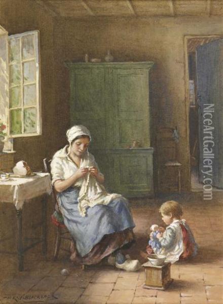 The Sewing Lesson Oil Painting - William Kay Blacklock