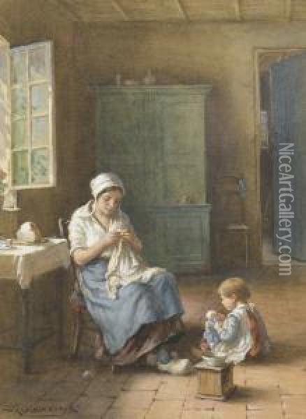 Bauerliches Interieur Mit Mutter Und Kind. Oil Painting - William Kay Blacklock