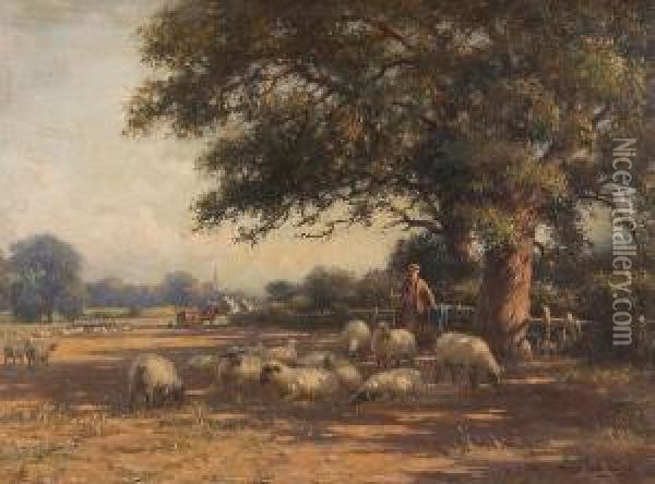Rural Landscape With Farmer And Sheep Oil Painting - William Kay Blacklock
