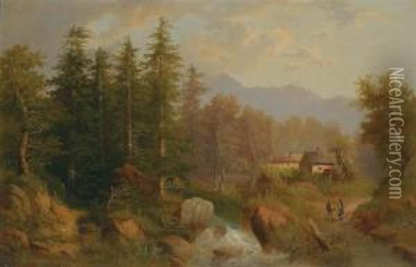 Alpine Landscape With Stream Oil Painting - Eduard Boehm