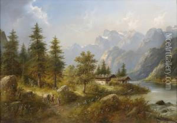 Begegnung Am Waldesrand. Oil Painting - Eduard Boehm