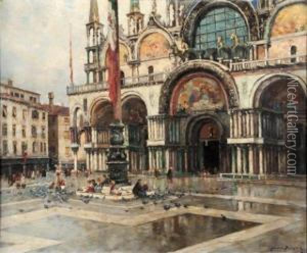 La Basilique Saint Marc A Venise. Oil Painting - Maurice Bompard