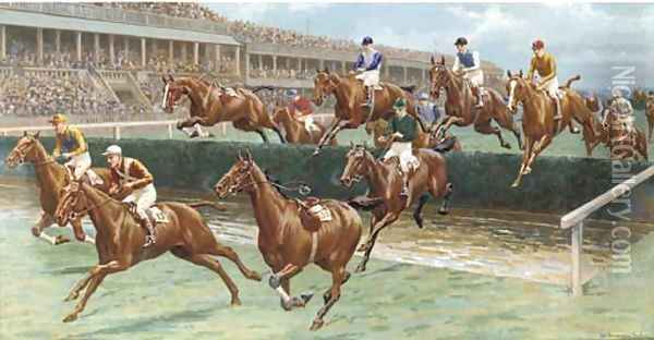 The Grand National, 1927 Oil Painting - William Hounsom Byles