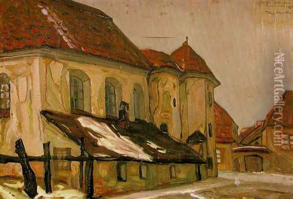 Old Synagogue in Tykocin Oil Painting - Zygmunt (Zych) Bujnowski