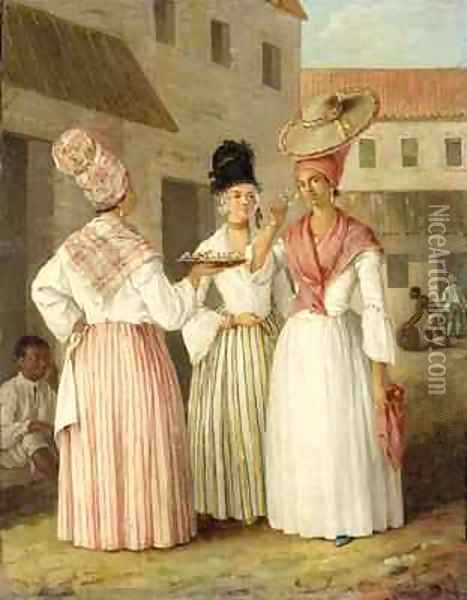 A West Indian Flower Girl and Two Other Free Women of Colour Oil Painting - Agostino Brunias