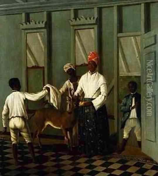 Negro Servants Washing a Deer Oil Painting - Agostino Brunias