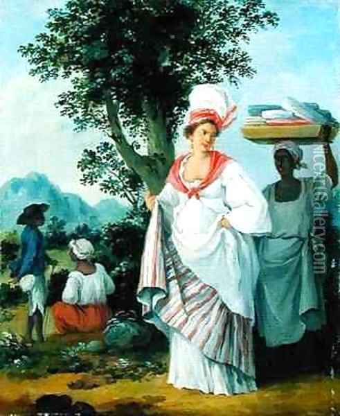 West Indian Creole Woman with her Black Servant Oil Painting - Agostino Brunias