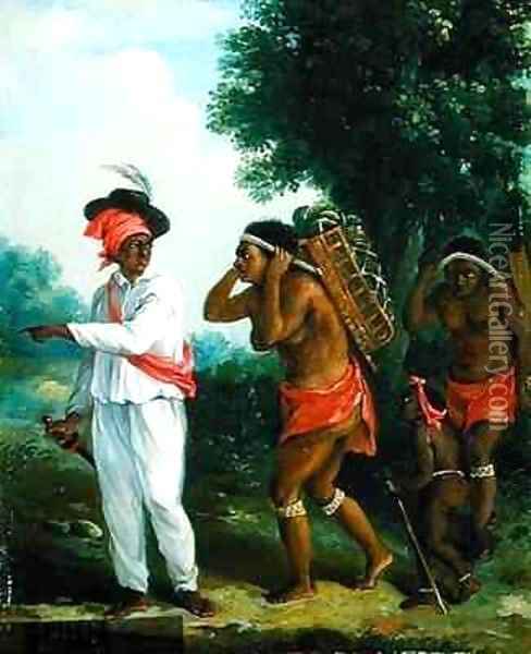 West Indian Man of Colour, Directing two Carib Women with a Child Oil Painting - Agostino Brunias
