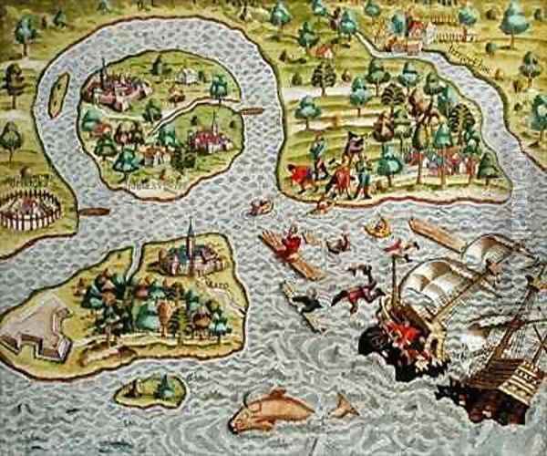 A Shipwreck off a Barbarian Coast Oil Painting - Theodore de Bry