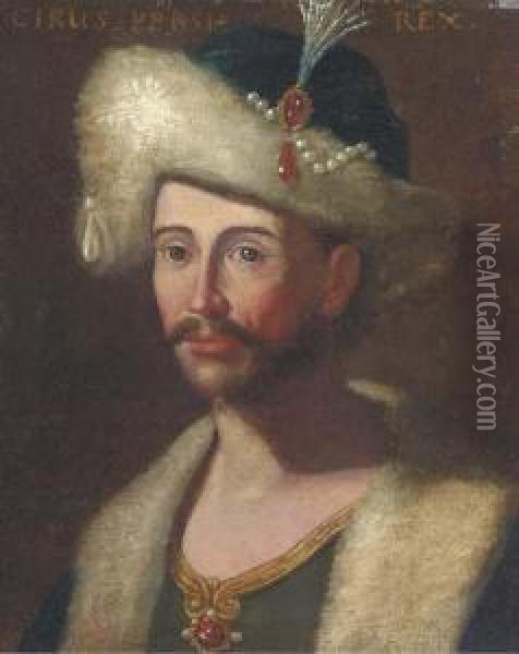 Portrait Of King Cyrus Of Persia, Bust-length In A Jewelledcap Oil Painting - Giuseppe Bonito
