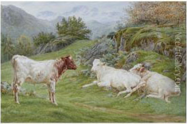 Cattle On A Hillside Oil Painting - Basil Bradley