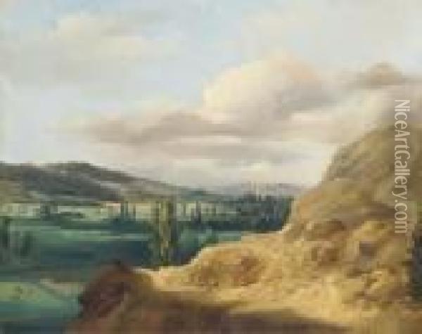 A View Of A Valley From A Rocky Cliff Oil Painting - Jacques Raymond Bracassat