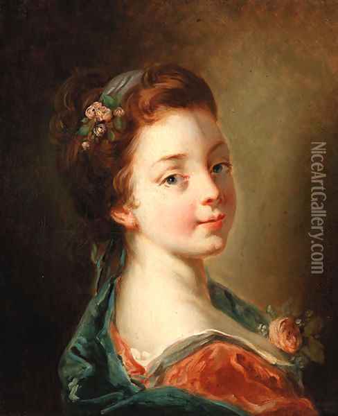A girl with flowers in her hair Oil Painting - Francois Boucher