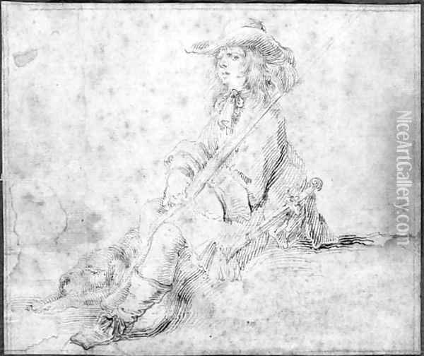 A seated huntsman with a dog sleeping at his feet Oil Painting - Stefano della Bella