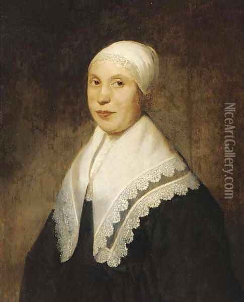 Portrait of a lady, half-length, in a white lace cap Oil Painting - Ferdinand Bol