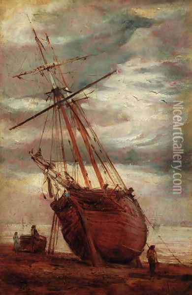 Figures by a beached boat Oil Painting - William Joseph Caesar Julius Bond