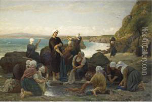 The Washerwomen Of The Breton Coast Oil Painting - Jules Breton
