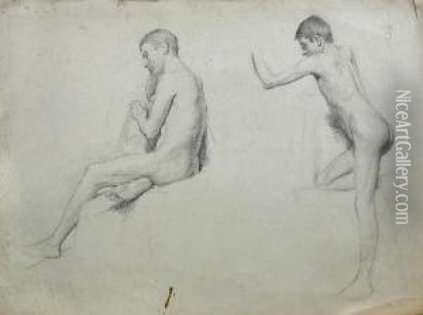 Studyof Two Male Nudes Oil Painting - Charles Edmund Brock