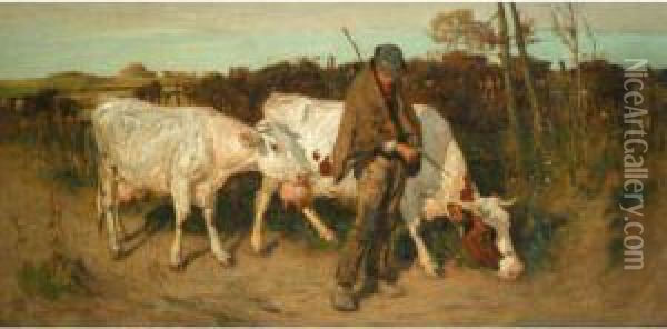 Returning From Pasture Oil Painting - Thomas Austen Brown