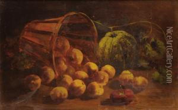 Still Life With Peaches, Cantaloupe, And Tomato Oil Painting - William Mason Brown