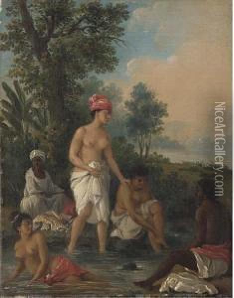 Free Women Of Dominica Bathing In A Stream Oil Painting - Agostino Brunias