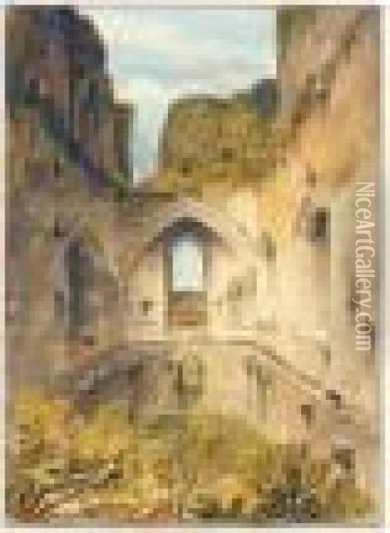 The Chapel In Goodrich Castle, Herefordshire Oil Painting - John Chessell Buckler